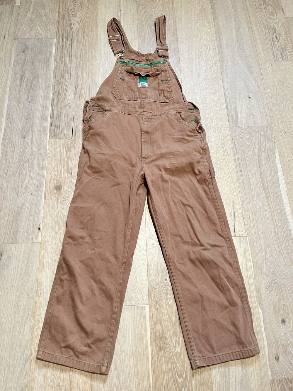 Liberty Overalls Denim Bib Carpenter Utility Workwear Brown Canvas Men Sz 36x30